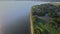 Aerial ocean coastal view, beautiful sand beach town stretching into the distance