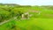 Aerial orbit view of Clifden Castle, Connemara Co. Galway, Ireland.