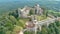 Aerial orbit view of huge ruins of Tenczyn Castle in Rudno, Polish Jura, Poland
