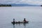 Aerial of Outrigger Canoe Being Paddled in Papua New Guinea