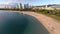 Aerial over Ala Moana Beach Park in Honolulu, Hawaii