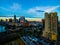 Aerial Over Austin Texas Colorful Towers and Condominiums Cityscape Skyline Sunset over Downtown