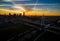 Aerial Over Dallas Texas Dramatic Sunrise Margaret Hunt Hill Bridge and Reunion Tower