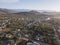 Aerial over small town village, in South Africa, Mcgregor