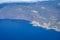 Aerial overcloud view on Tenerife island from airplane, Los Gigantes