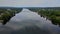 Aerial overhead of Delaware river landscape, American town of Lambertville New Jersey, view near small town historic New