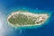 Aerial overhead drone shot of Host Island in Adriatic sea near Vis Island in Croatia summer