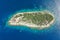 Aerial overhead drone shot of Host Island in Adriatic sea near Vis Island in Croatia summer