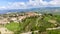 Aerial overhead view of Guardistallo, small medieval town of Tuscany