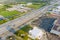 Aerial overlooking Houston city of beautiful highway Texas with traffic line in 45 Interstate expressway USA