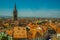 Aerial overview of Sibiu, Romania from the Council Tower with the Small Square Piata Mica and the ramp heading to the Lower town,