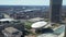 Aerial pan of Empire State Plaza, Albany, New York with The Egg Building, editorial 4K