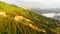 Aerial pan view stunning green landscape of caucasus mountains in Adjara region border to Turkey