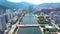 Aerial panarama view on Shatin, Tai Wai, Shing Mun River. Before typhoon Mangkhut come to Hong Kong