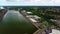 Aerial panning clip of Preston Marina and Docks development Lancashire England