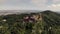 Aerial panning shot of the jewel of Sintra, the national palace of pena in Portugal.