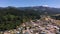 Aerial panning shot of Powers, Oregon, a small town in Coos County