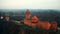 Aerial panning view of beautiful ancient Turaidas castle fort museum in Sigulda, Latvia, a national sightseeing landmark