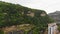 Aerial panning view buckets with mine load carried on cables in Chiatura mining complex