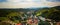 Aerial panoram of Baroque Mariatrost Basilica on top of the Purberg hill in Mariatrost, a district of Graz