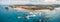 Aerial panorama of beautiful rugged coastline at Narooma, New South Wales, Australia.