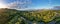 Aerial panorama of Cairns Botanical garden at sunset showing the rainforrest