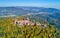 Aerial panorama of the Chateau du Haut-Koenigsbourg in the Vosges mountains. Alsace, France