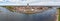 Aerial panorama from the city Deventer at the river IJssel with the Lebinius church in the Netherlands