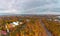 Aerial panorama city park, tennis courts in autumn