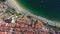 Aerial panorama of the city of Sines, Setubal Alentejo Portugal Europe. Aerial view of the old town fishing port