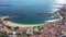 Aerial panorama of the city of Sines, Setubal Alentejo Portugal Europe. Aerial view of the old town fishing port