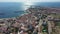 Aerial panorama of the city of Sines, Setubal Alentejo Portugal Europe. Aerial view of the old town fishing port