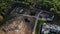 Aerial panorama on construction site and boiler station near apartment complex