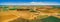 Aerial panorama of crop fields.