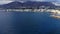 Aerial panorama on dark blue sea and mountains in cloudy day, Crete