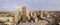 Aerial panorama of downtown Oklahoma City at dawn.