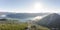 Aerial panorama drone shot of City Wall of Ston in Mali Ston near Dubrovnik in Croatia summer sunrise