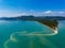 Aerial panorama drone shot of Lam Haed beach, Koh Yao Yai island, Phang nga, Thailand