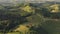 Aerial panorama from Eckberg at Autumn grape hills and foggy Alps in distance