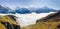 Aerial panorama of the First peak in Grindelwald with rising aut