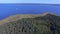 Aerial Panorama Of Forest On Island And Ship On Lake Seliger, Russia