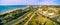 Aerial panorama of Frankston suburb, Nepean Highway, and coastline. Melbourne Australia.