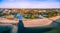 Aerial panorama of Frankston waterfront at sunset.