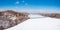 Aerial panorama of the frozen Cheat Lake Morgantown, WV with I68 bridge