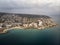 Aerial panorama of Haifa from flying drone - the third largest city of of Israel. Beautiful view of coast and the seaside city on