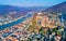 Aerial panorama of Heidelberg with the castle and the Neckar River. Germany