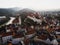 Aerial panorama of historic old town centre of Fuessen Fussen at lech river in Ostallgaeu Allgau Swabia Bavaria Germany