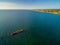 Aerial panorama of historic shipwreck of HMVS Cerberus at sunset