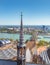 Aerial panorama of the Hohenzollern bridge over Rhine river on a sunny day. Beautiful cityscape of Cologne, Germany with on of