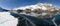 Aerial panorama image of the frozen lake of Silsersee - Maloja and Plaun da Lej, Switzerland